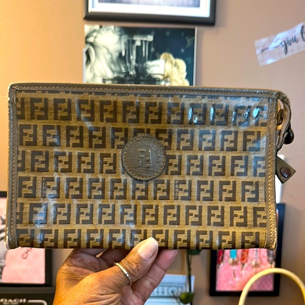 Vintage Fendi Zucchino Canvas Clutch Bag - Picture 1 of 10